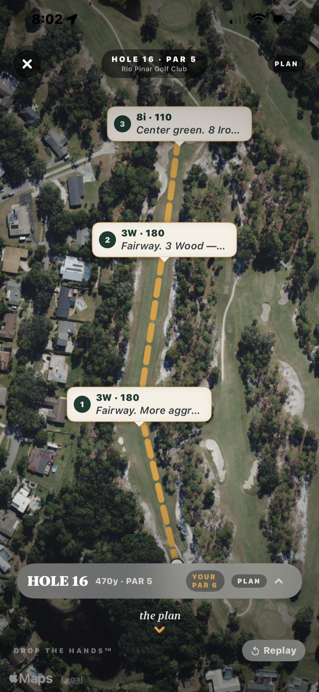 The same hole plan collapsed to the one clear play